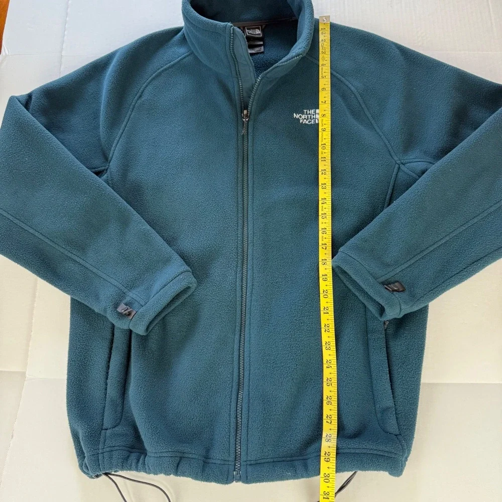 The North Face Mens XL Full Zip Fleece Jacket Teal Blue Raglan Sleeve Cinch Hem